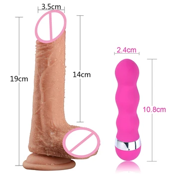 AV Vibratoare și Realist Penis artificial Senzația de Piele de sex Masculin Penis Artificial ventuza de sex Feminin Masturbari Penis Adult Jucării Sexuale pentru Femei 2