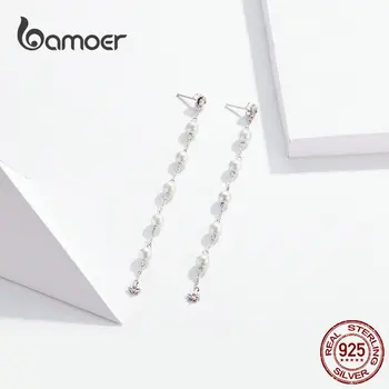 Bamoer Pearl Lanț Lung Picătură Cercei pentru Femeile Reale Argint 925 Legăna Stil coreean Cercei Petrecere Bijuterii BSE185 2