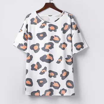 Bluza de vara Femei O-gat imprimeu de Leopard Maneca Scurta Camasi Bluze Largi, Topuri Tricou Femei Îmbrăcăminte de sex Feminin рубашка женская 2