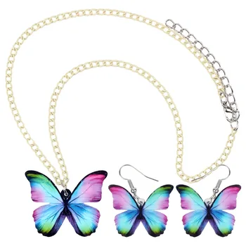 Bonsny Acrilice Moda Fluture Colorat Insecte Cercei Colier Guler La Modă Seturi De Bijuterii Pentru Femei, Fete Accesorii Bijoux 2