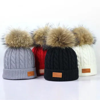 Brand chelioși căciuli pentru copii șapcă de blană pălării de iarnă pentru copii copii băieți fete pompom chelioși căciuli pentru copii pălăria 2