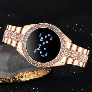 Ceas de marcă Pentru Femei de Lux pentru Bărbați Ceasuri de mână din Oțel Inoxidabil Curea Doamnelor Ceas Electronic cu Ecran Tactil Digital cu LED-uri Reloj 2