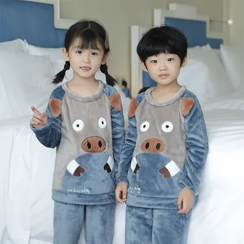 Copii de iarnă Caldă Casual Pijamale Pijamale Baieti Fete Pijama de Flanel Full-maneca Set de Pijama Homewear Pijamale, Haine pentru Copii 2