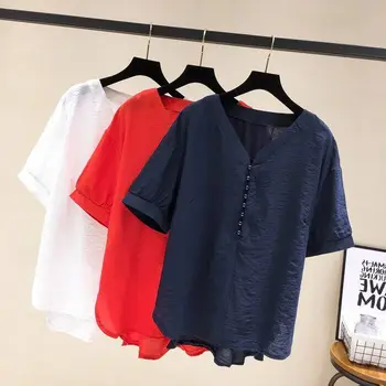 Coreeană Maneca Scurta Bluza Șifon Bluze 2021 Noi Subțire Șifon Tricouri Femei Vara Plus Dimensiune Bluze Largi, Tricou Femei Top Solid 2