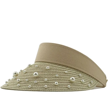 De Brand Nou de Primavara-Vara Viziere Capac Pliabil Largă de Mare Refuz de Pălărie de Soare Palarii de Plaja pentru Femei perla Pălărie de Paie Chapeau 2