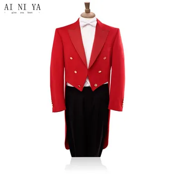 De înaltă calitate, cu coadă lungă rochie costum de toamna roșu fracul sacou negru, pantaloni de costum spectacol de moda personalizate sacou și pantaloni 2