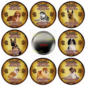 [ Decorman ] Câine Husky Chihuahua Chow Chow Bulldog Tin Semn de Epocă Fast-Food Rotund Pictura Cadou arta Bar Decorare R-002 30 CM 2