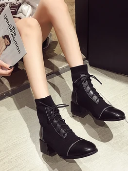 Femei pantofi retro cizme 2019 toamna noua locomotiva elastic șosete cizme împletit în tub cizme 2
