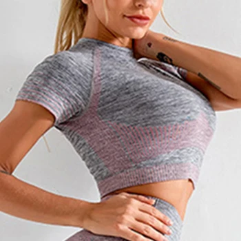 Fără Sudură De Yoga Tricouri Femei Strans Maneci Scurte Decupate Sport Topuri De Fitness De Top Tricouri Execută Antrenament Sport T-Shirt Sport Uzura 2