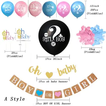Gen Dezvăluie Partidul Decor Consumabile Negru Fata Sau Baiat Balon Oh Baby Banner Tort Fân Rotund Confetti Pentru Copil de Dus 5D 2
