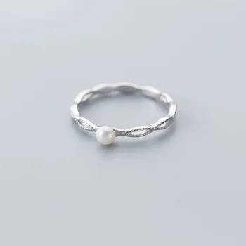 Ginin Real Argint 925 Moda Dulce Mica Pearl Inel Pentru Femei Simple, Elegante Treacă Linia De Gol Degetul Bijuterii De Lux 2