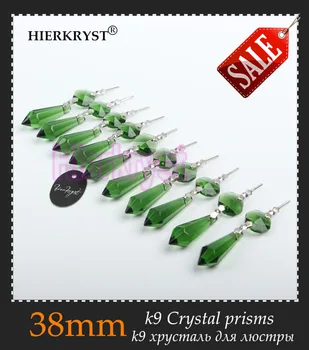 HIERKRYST 100 buc/lot Verde Candelabru cu Cristale de Sticlă Lampă Prisme Părți sloi de gheață Pandantive Suspendate 38mm 1.49