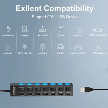 HUB USB 3.0 Multi USB Splitter 7 Port Expander mai Multe USB 3 Hab cu Adaptor USB3.0 Hub cu Comutator Pentru Calculator 2