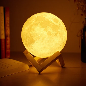 Imprimare 3D Moon Lampa USB cu LED Noapte Lumina Lunii Lunar Lampa Atingeți de Două Schimbarea Culorii de Bază de Lemn Lampă de pat Cameră 2