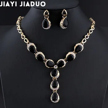 Jiayijiaduo femeile turce nunta seturi de bijuterii-O varietate de culori colier cercei de aur de culoare Negru material de rășină picătură de apă 2