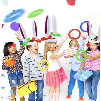 Joc de paști PVC Gonflabile Urechi de Iepure Pălărie Ring Toss Cadou de Paste pentru Petrecere de Aniversare pentru Copii Joc Iepurasul de Paste Decorare Consumabile 2