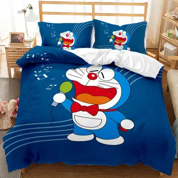 Kawaii anime Japonez Doraemon lenjerie de pat copii fete culoare roz de lux carpetă acopere set de lenjerie de pat king queen twin fular set full size 2