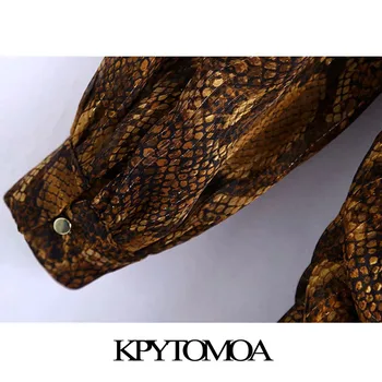 KPYTOMOA Femei 2020 Moda Chic Snake Print Ciufulit Rochie Mini Vintage Gât Înalt Elastic Talie Rochii de sex Feminin Vestidos Mujer 2