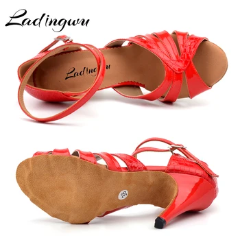 Ladingwu Noua textura de Crocodil PU latină Pantofi de Dans Salsa Femeie Negru/Roșu Moale Jos de Dans Sandale Pantofi cu Toc 2