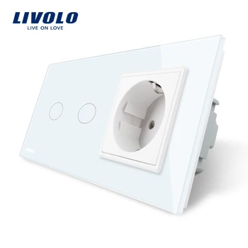 Livolo 16A UE Perete standard Priza de Putere cu Touch Switch, AC220~250V,Alb Cristal Panou de Sticlă, VL-C702-11/VL-C7C1EU-11 2