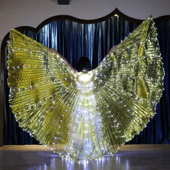 Luminos Alb-Lumina de Aur ISIS Aripi de Înger Condus Fluture Belly Dance Costum pentru Femei Bellydance Performanță Dans Accesoriu 2