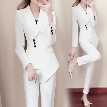 Noi Costume Formale pentru Femei, Casual, Office Afaceri Suitspants Muncă alb Negru Purta Seturi de Uniforme Stiluri Elegant costum 2