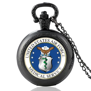 Noul Argint Statele Unite Ale Americii Air Force Servicii Medicale De Cuarț Ceas De Buzunar Antic Bărbați Femei Militar Colier Ceasuri 2
