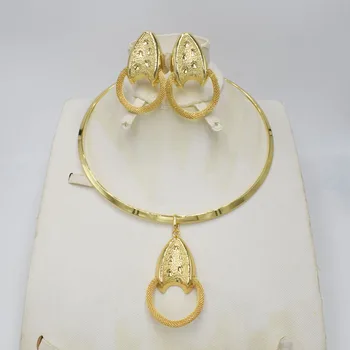 NOUL DESIGN Italia 750 de Aur de culoare Set de Bijuterii Pentru Femei africane mărgele moda bijuterii set colier cercei bijuterii 2