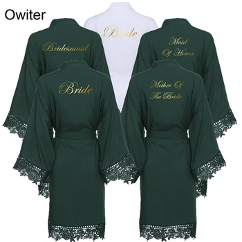 Owiter 2019 Nou, de culoare Verde Bumbac Kimono Mireasa, domnisoara de Onoare Robe w/ Lace Trim Femeile rochii de Mireasa Halat Halat de baie Pijamale Albe 2