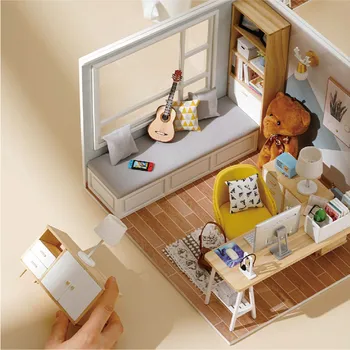 Papusa de lemn Mobilier pentru Casa Diy Miniatură 3D Miniaturas Păpuși Jucarii pentru Copii Ziua de nastere Cadou Handmade Soare Studiu de Casa 2