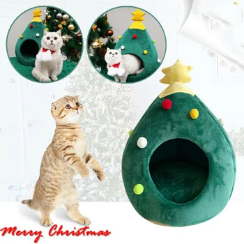 Produse Pentru Animale De Companie Crăciun Pisică Câine De Pat Casă Moale Cuib Formă Copac Animal De Casă Pat De Pisica Pestera Cort Gunoi Pisica Paturi Pisica Consumabile 2