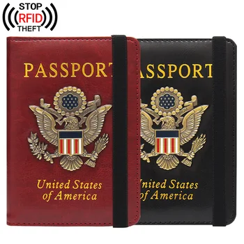 RFID Anti-Magnetic Capac Pașaport Pașaport Titular statele UNITE ale americii Insigna Metalică Sac Multi-Card Banda Elastica Pașaport Caz 2