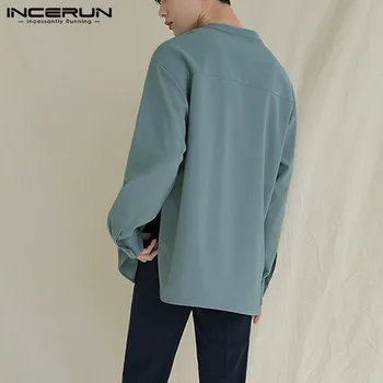 Rochie eleganta Camasa INCERUN de Agrement Solid de Culoare Tricouri Barbati Maneca Lunga V Gât Camisa Om coreeană Stil Combinezon Hombre Blusas 5XL 2