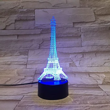 Romantic Paris Turnul Eiffel 3D USB cu LED-uri de Iluminat Decorative Cablu Atmosfera de Petrecere Noapte Lumina Multicolor Lampă de Masă daruri Minunate 2