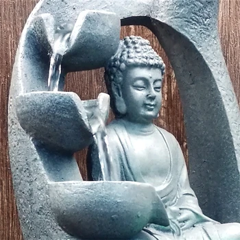 Rășină Zen Lotus Statuie A Lui Buddha Condus Fantana FengShui Figurine Home Office Desktop Decorare Spațiu De Meditație Ornamente De Gradina 2