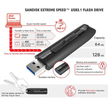 SanDisk Extreme Merge USB 3.1 Flash Drive 64GB 128GB Pen Drive de Mare Viteză 200MB/s Memorie Stick USB Pentru TV/PC/Player Auto 2