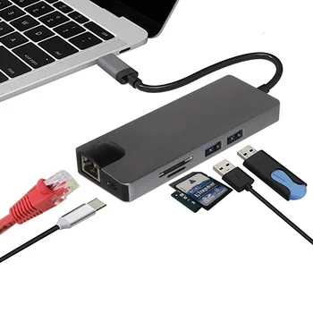 SeenDa Doc 3.0 Hub USB Tip C la HDMI compatibil 4k VGA PD RJ45 Gigabit LAN SD/TF Card Adaptor Stație pentru Macbook Pro Samsung 2
