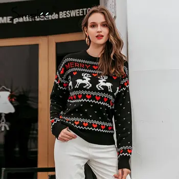 Simplee O-gât bărbați femei pulover de Crăciun de Iarnă, moș crăciun, pom de Crăciun reni model jumper Plus dimensiune se potrivesc cu puloverul 2