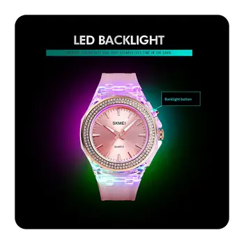 SKMEI Moda Femei Cuarț Ceas LED Backlight Diamant 5Bar Impermeabil Ceasuri pentru Femei Transparent Curea de sex Feminin Ceasuri de mana 1553 2
