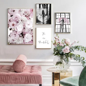 Trandafir Roz Floare Aripă De Înger Imagine Scandinave Moda Poster Nordic Imprimare De Perete De Arta Canvas Tablou Modern Living Decorul Camerei 2