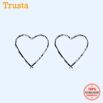 Trustdavis Argint 925 Geometrice Inima Hoop Cercei Pentru Piercing Femei de Moda de Argint 925 Cercei Bijuterii DT68 2