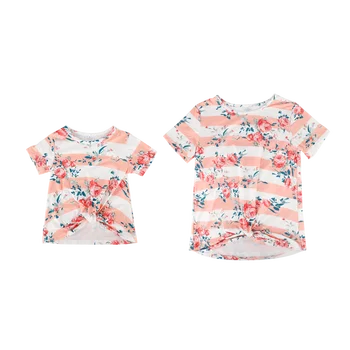 Vara Mama și Copilul Fete Florale, Dungi T-shirt Mami Mi-Top 2