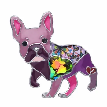 WEVENI Aliaj Email Stras Bulldog francez Pug Câine Broșe Haine Pin Animale de Companie Bijuterii Pentru Femei, Fete Cadou Decor 2