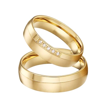 1 pereche de vest două inele de nunta reale aur de 18k ion placat cu dragoste alianța bijuterii din oțel inoxidabil deget inelul de căsătorie 3