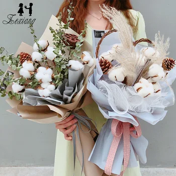 10 buc/pachet bumbac Natural flori uscate cu sârmă buchet de materiale decorative florale DIY accesorii 3