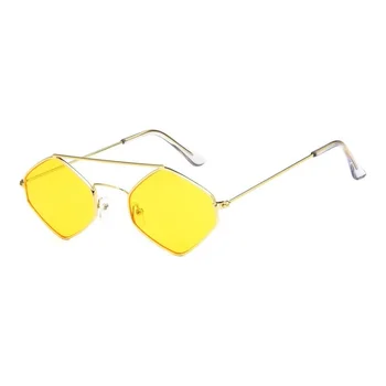 2018 Diamant în Formă de ochelari de Soare Retro Femei Mici Galben Vintage Cadru Metalic Barbati Unisex Ochelari de Soare Femei UV400 Ochelari 3