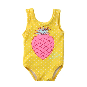 2018 Nou-născut Copilul Fete Baby Ananas Imprimare de Costume de baie Galben fără Mâneci O-Neck Bumbac costume de Baie Costum de Baie Costum de 6M-4Y 3