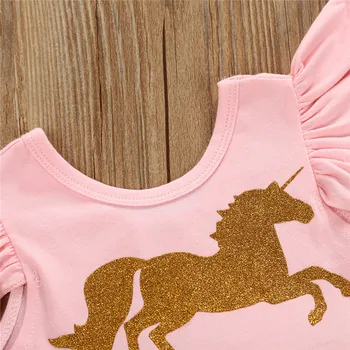2018 Noua Moda Design Nou-Născut Fete Pentru Copii Unicorn Dantela Tutu Volane Maneca Bodysuit Curcubeu Copil Rochie Sundress Costum 3