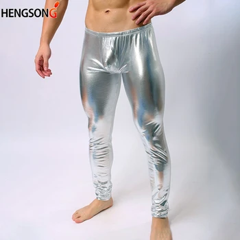 2020 Moda Mens Performanță Pantaloni Slim Creioane Negru Faux Din Piele Jambiere Sexy Bărbați 3