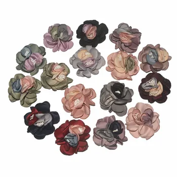 25 buc/lot ,6cm pârlit de satin, flori de contrast culoare de bază pentru pălării banda de susținere accesorii de îmbrăcăminte copil de flori 3
